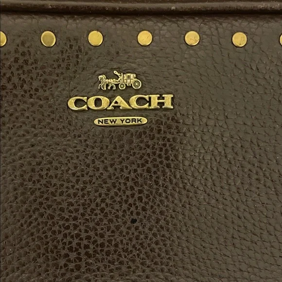 Coach Maple(dark brown) Sadie Pebbled Leather Crossbody with Gold Rivets - Picture 2 of 16